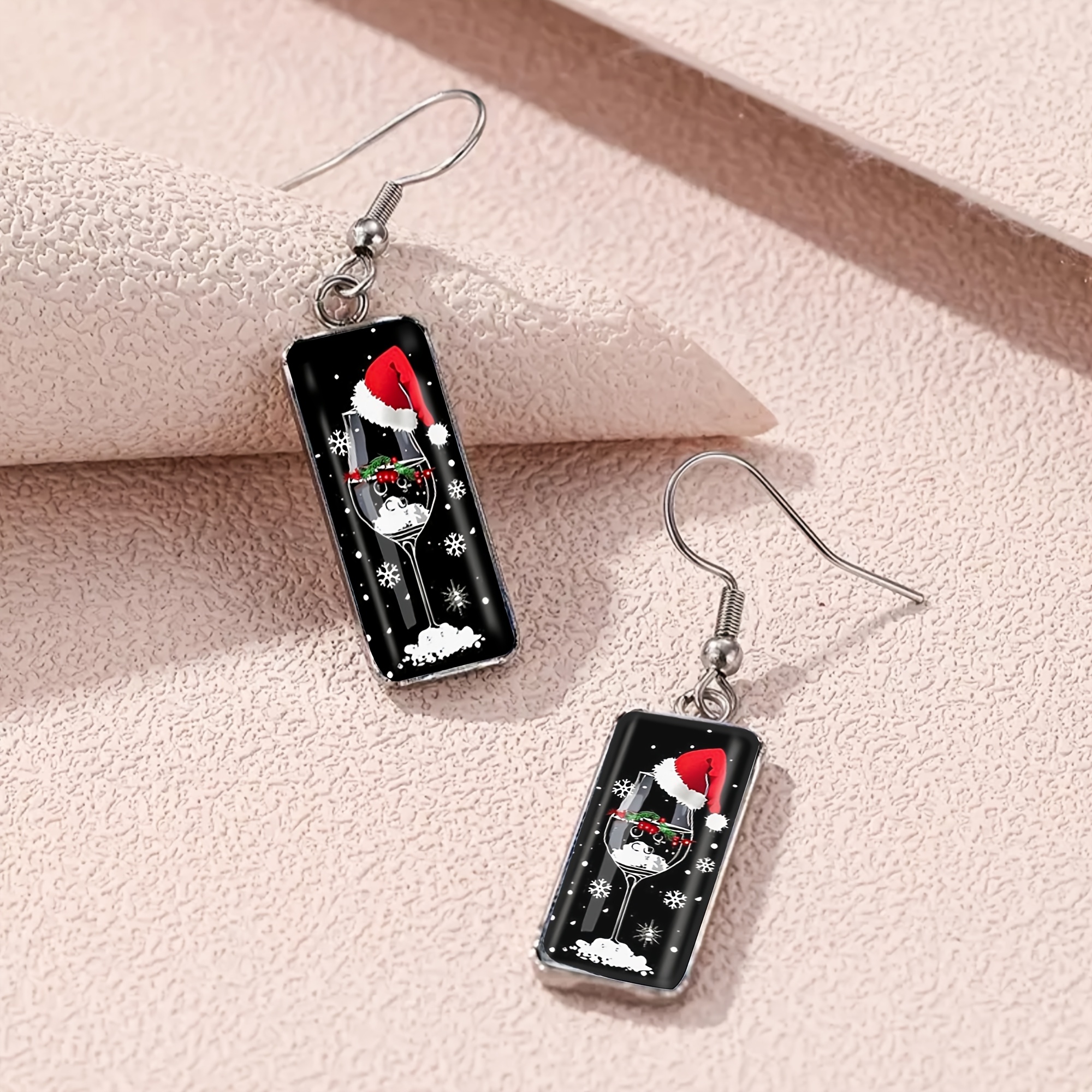 Christmas Hat Goblet Pattern Long Drop Earrings